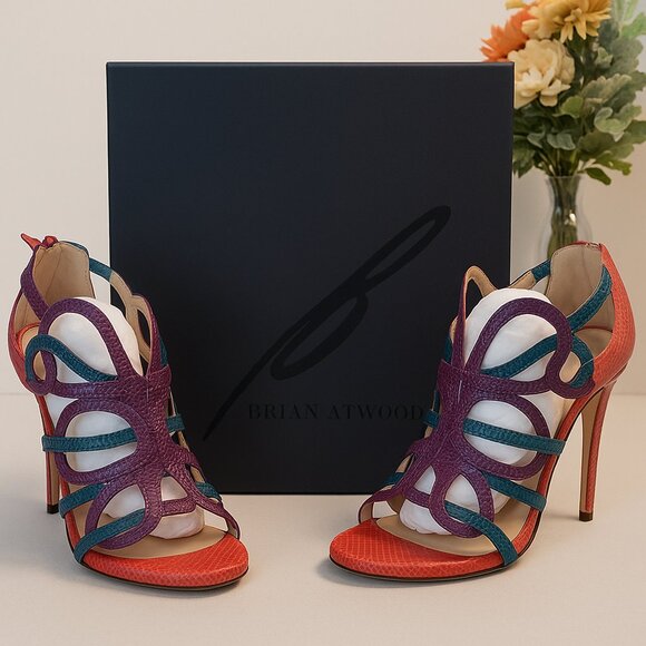 Brian Atwood “B-Tira” Multicolor Snakeskin Sandal - Picture 1 of 3